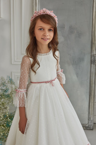 Elegant Communion Gown with Contrasting Sash