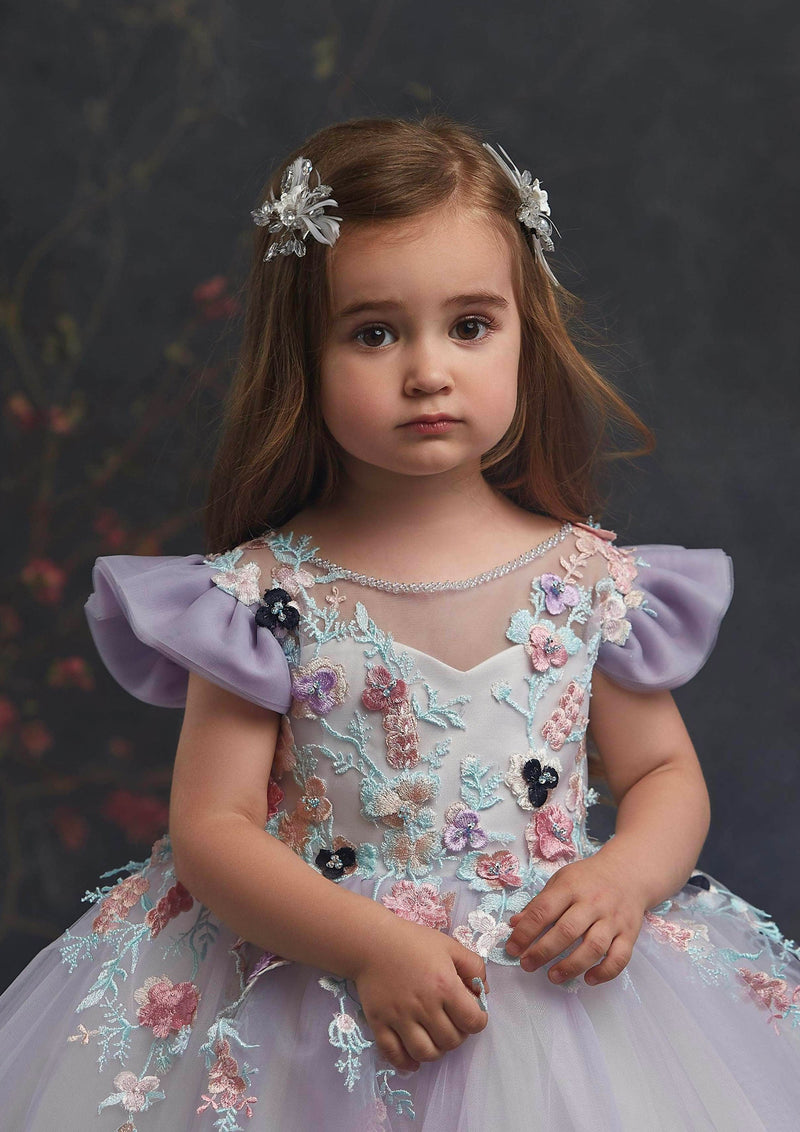 Girls Long Lavender Flower Girl Dress