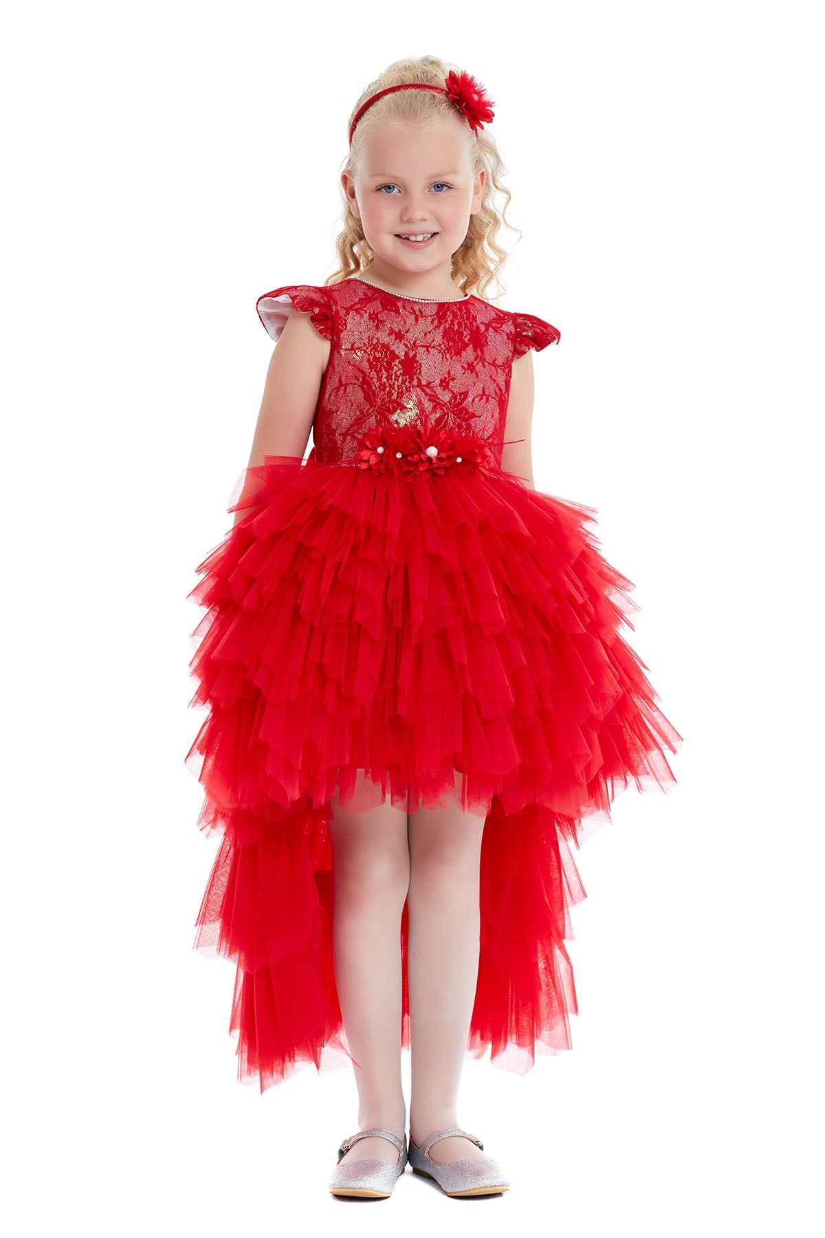 Birthday Dresses: Girls Red Dress Hi-Low Style - Mia Bambina Boutique