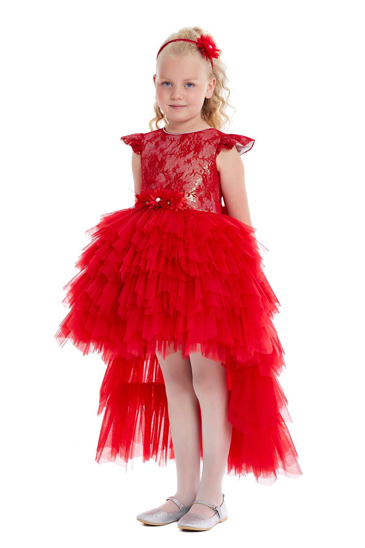 Birthday Dresses: Girls Red Dress Hi-Low Style - Mia Bambina Boutique