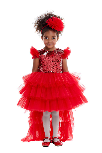 Girls Red Sequined Party Dress