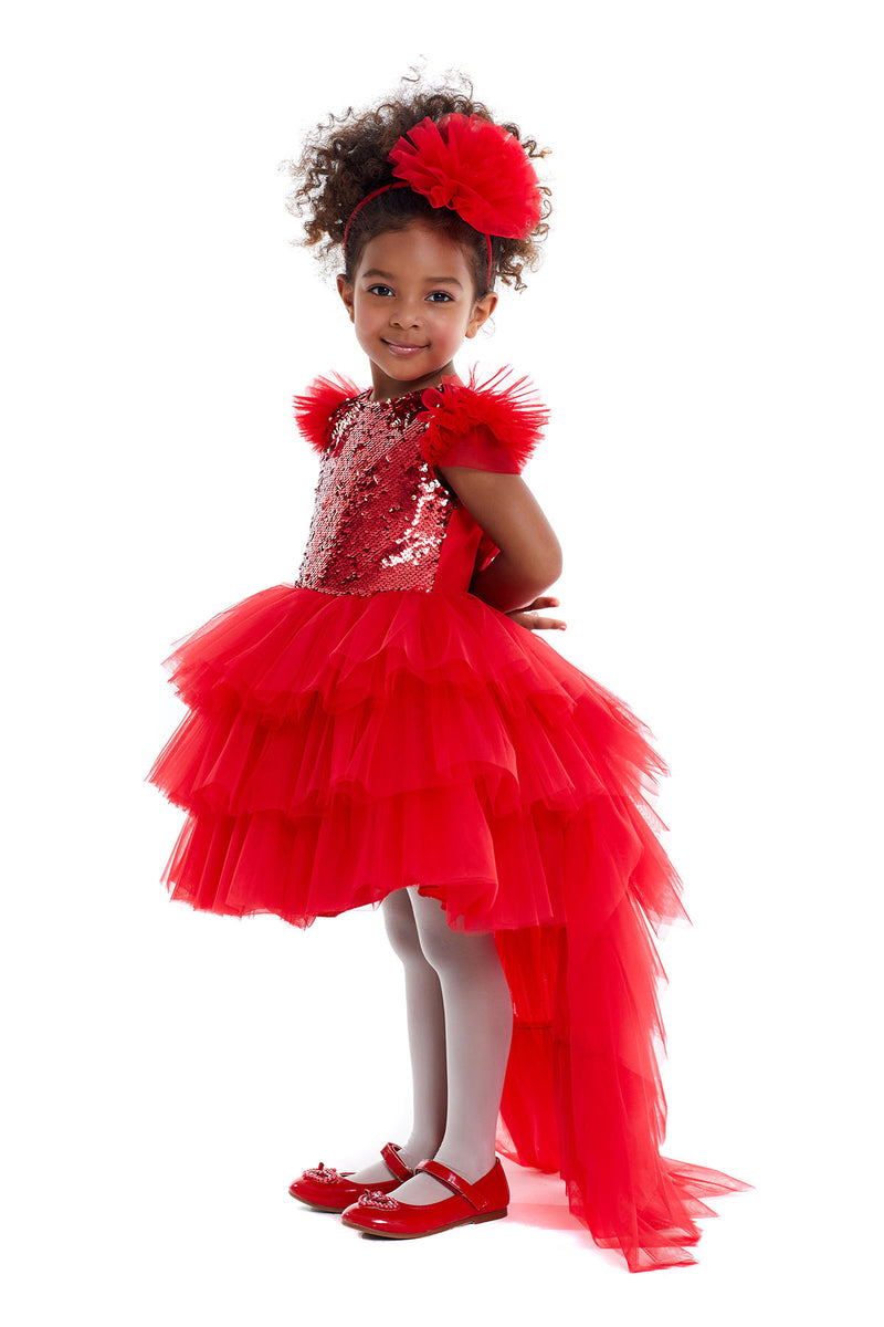 Girls Red Sequined Party Dress