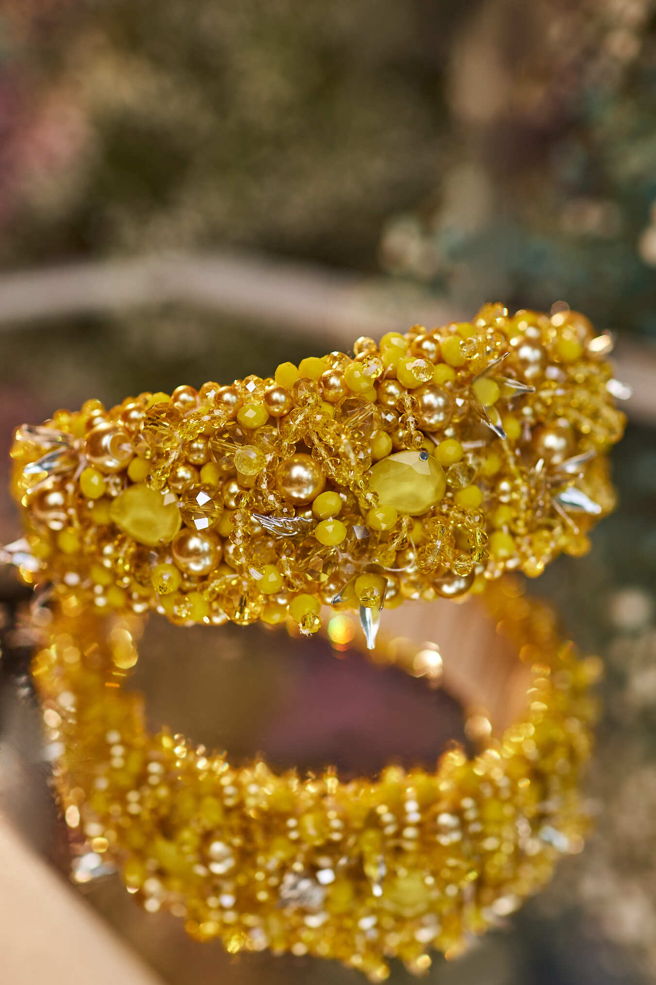 Hair Accessories: Wide Golden Yellow Crystal Hairband - Mia Bambina Boutique