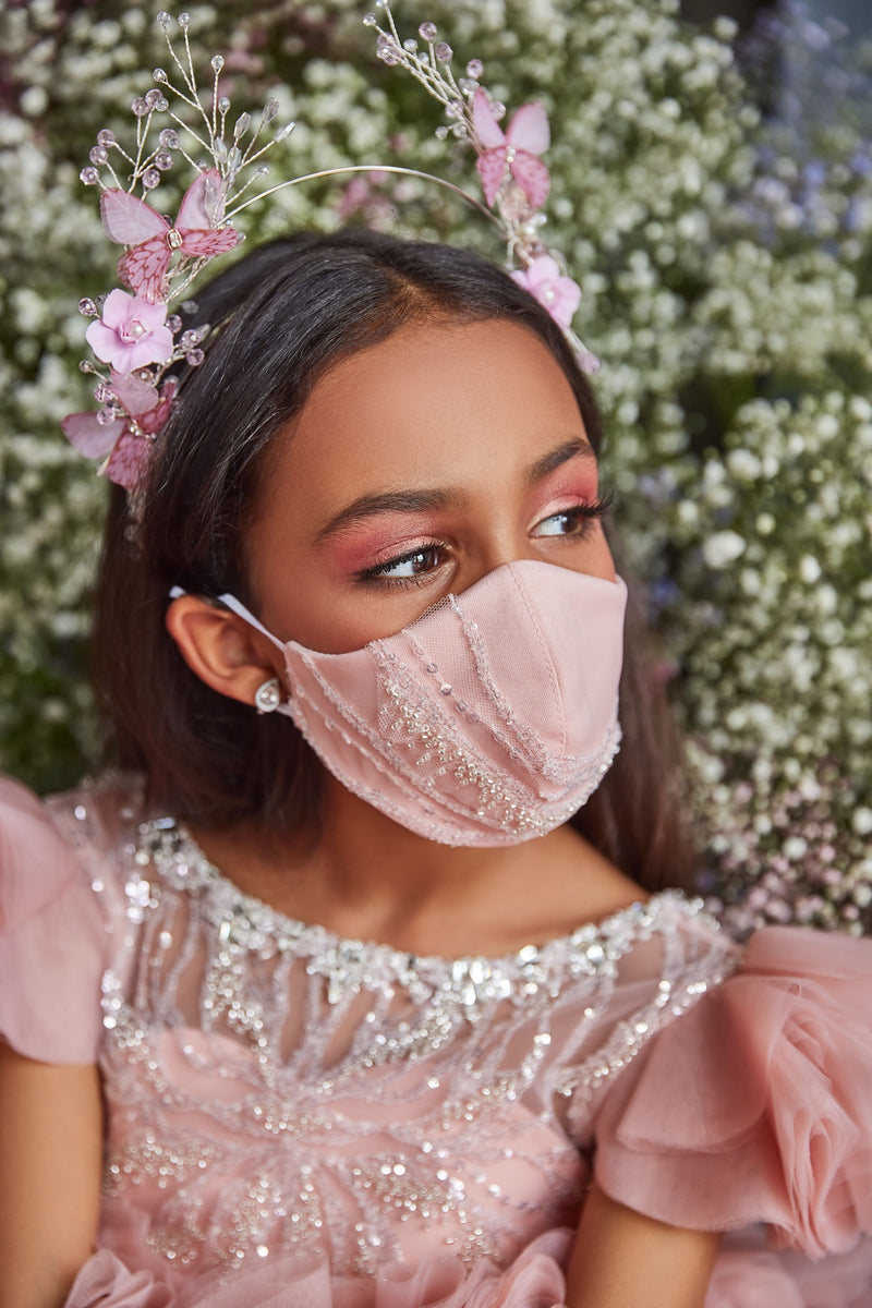 Luxurious Rose Pink Crystal Face Mask for Girls
