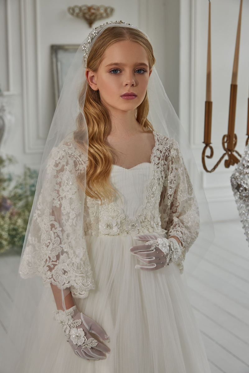 Luxurious Embroidered First Communion Gloves