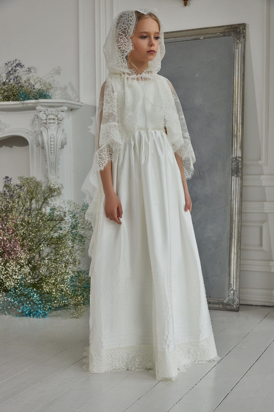 Pencil-Edge Communion Veil With Pearl Flowers David's Bridal
