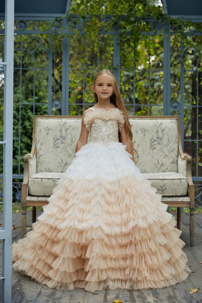 AB034 Ombre Ruffled Flower Girl Dress - Mia Bambina Boutique