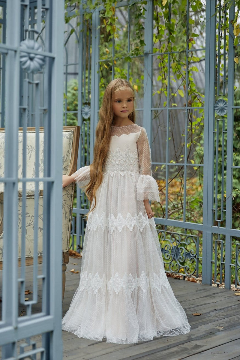 AB036 Long Lace Communion Dress - Mia Bambina Boutique