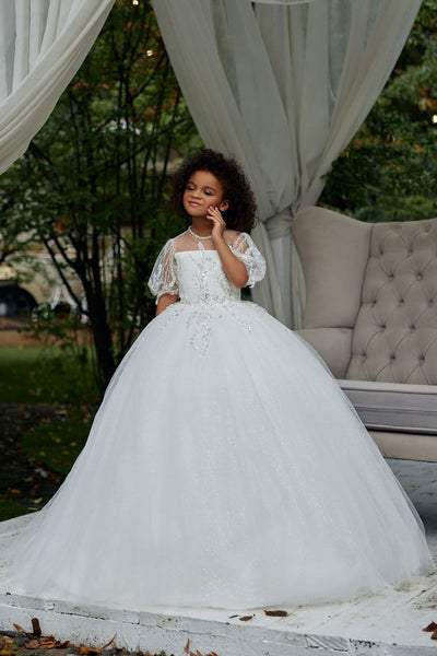AB037 Puffed Sleeves Ball Gown - Mia Bambina Boutique
