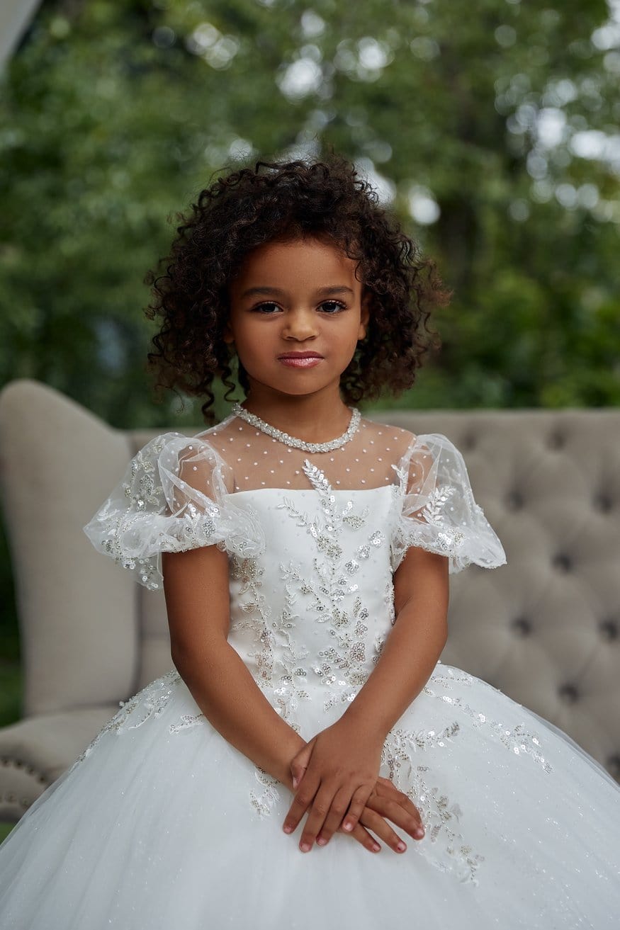 AB037 Puffed Sleeves Ball Gown - Mia Bambina Boutique