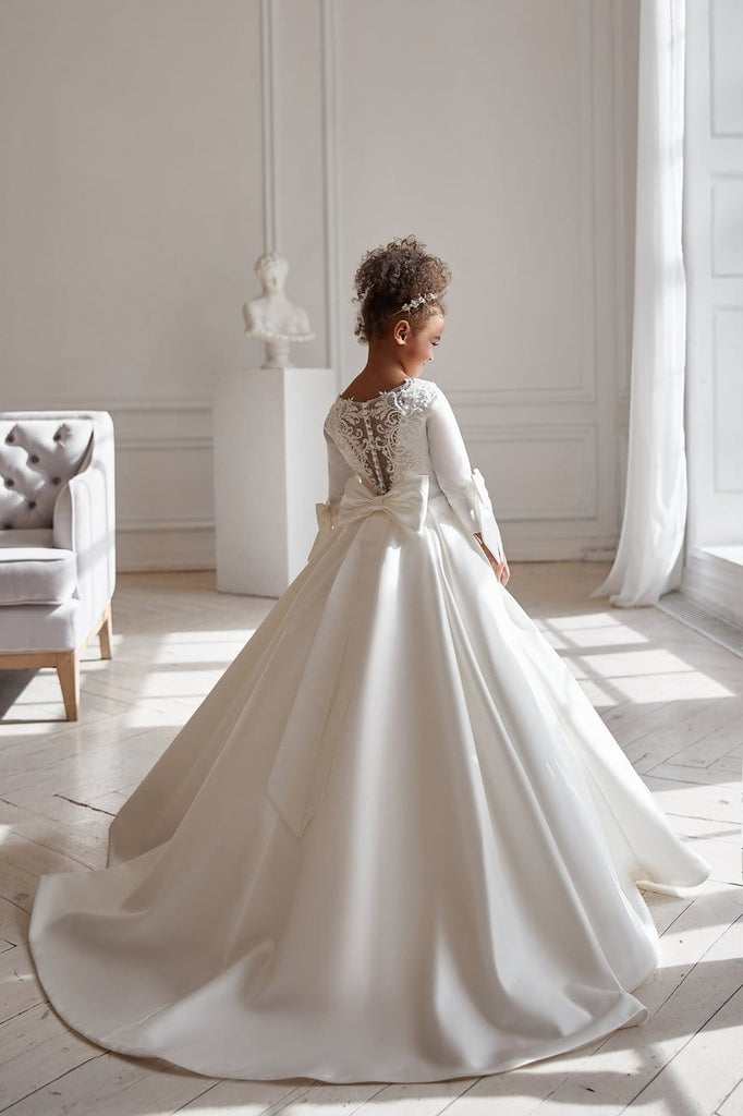 Satin Communion Dress with Sleeves