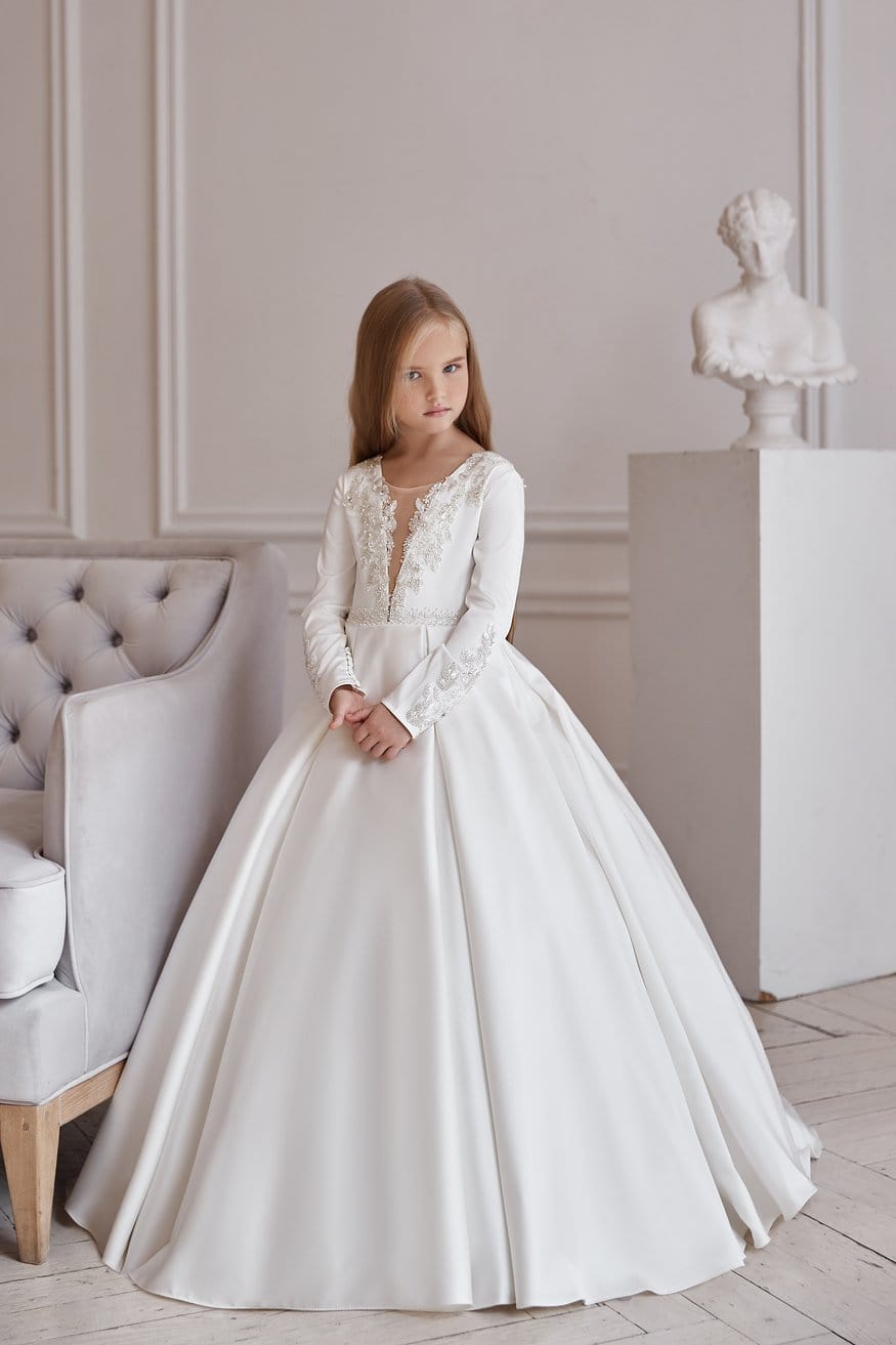 AB044 Illusion V-neck White Dress in Size 7-8/White – Mia Bambina Boutique