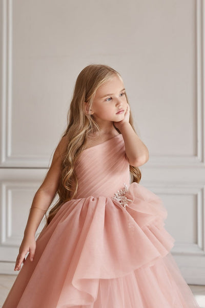 AB051 One shoulder Tulle dress - Mia Bambina Boutique