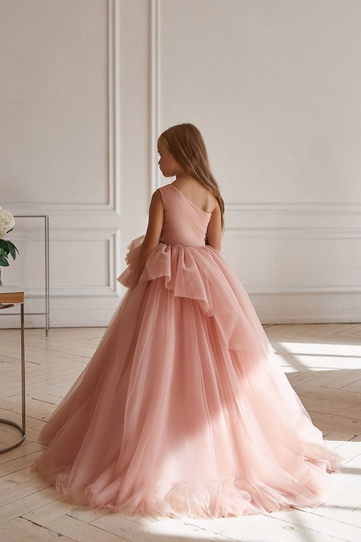 one shoulder flower girl dress Cleste Fleur Luxury One Shoulder Flower Girl Dress