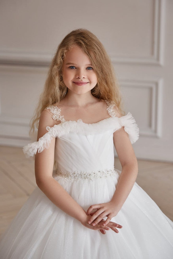 Girls' Stunning V-Back Tulle Ball Gown - Luxury Pageant Dress For Ages 2-12, White (Size 8) - View #9