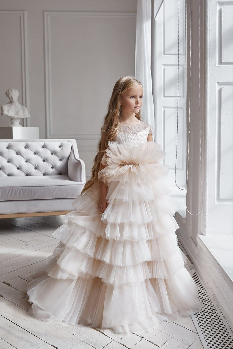 cream flower girl dresses Ivory Cream Long Tail Flower Girl Dress