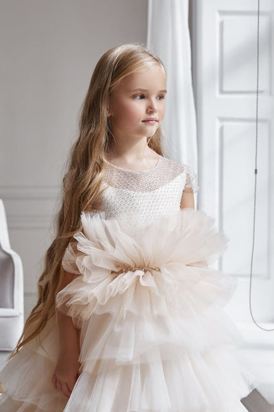AB053 Cream Ruffled Flower Girl Dress - Mia Bambina Boutique