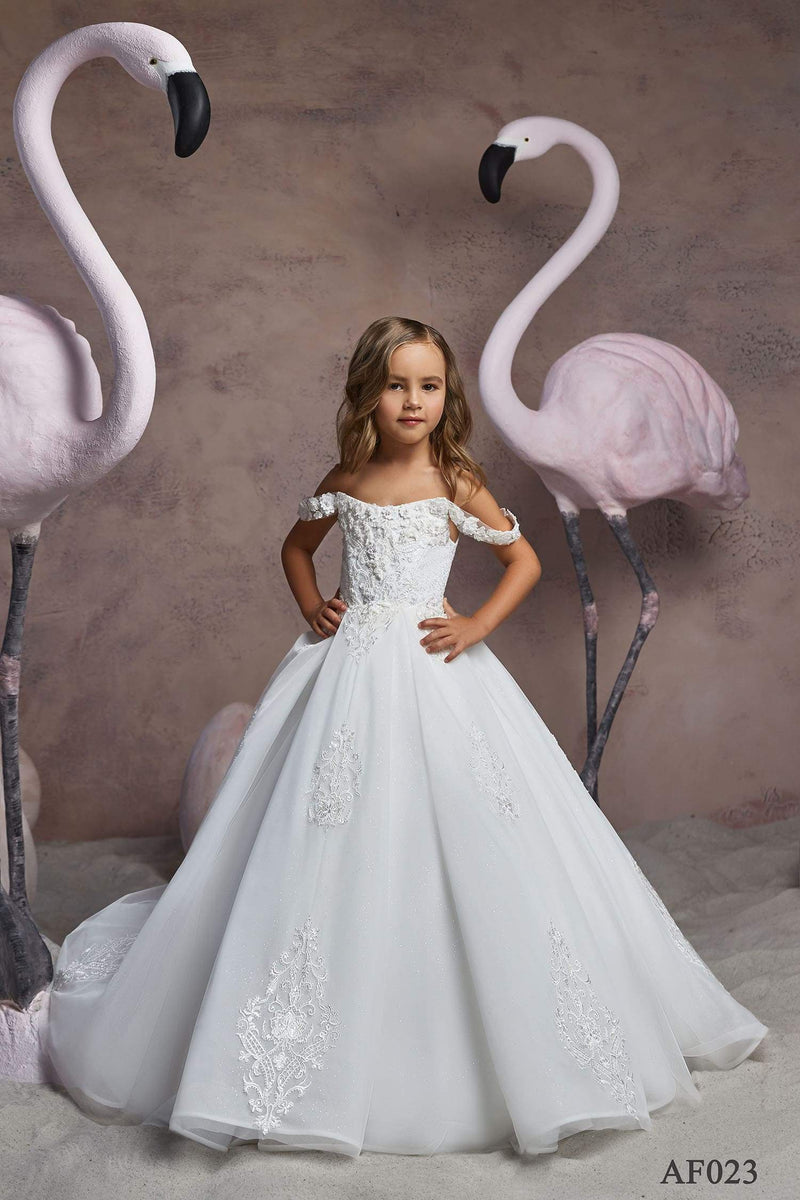 girls off the shoulder dress Off Shoulder Long Flower Girls Dress