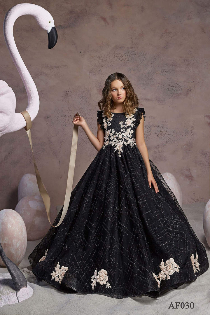 Young Girl's Black Dress with Gold Lace – Mia Bambina Boutique