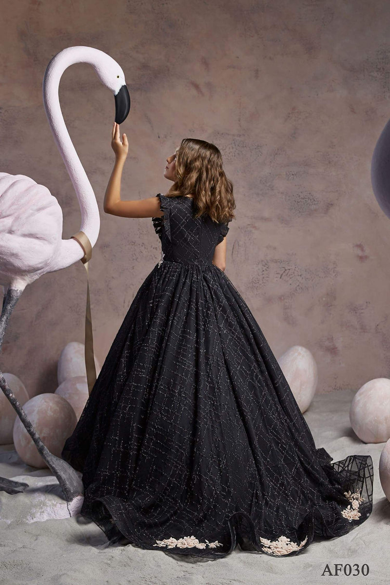 Young Girl's Black Dress with Gold Lace Young Girl's Black Dress with Gold Lace