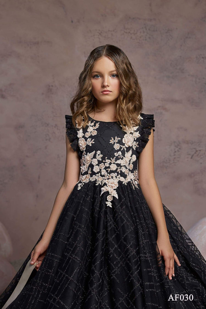 Young Girl's Black Dress with Gold Lace Young Girl's Black Dress with Gold Lace