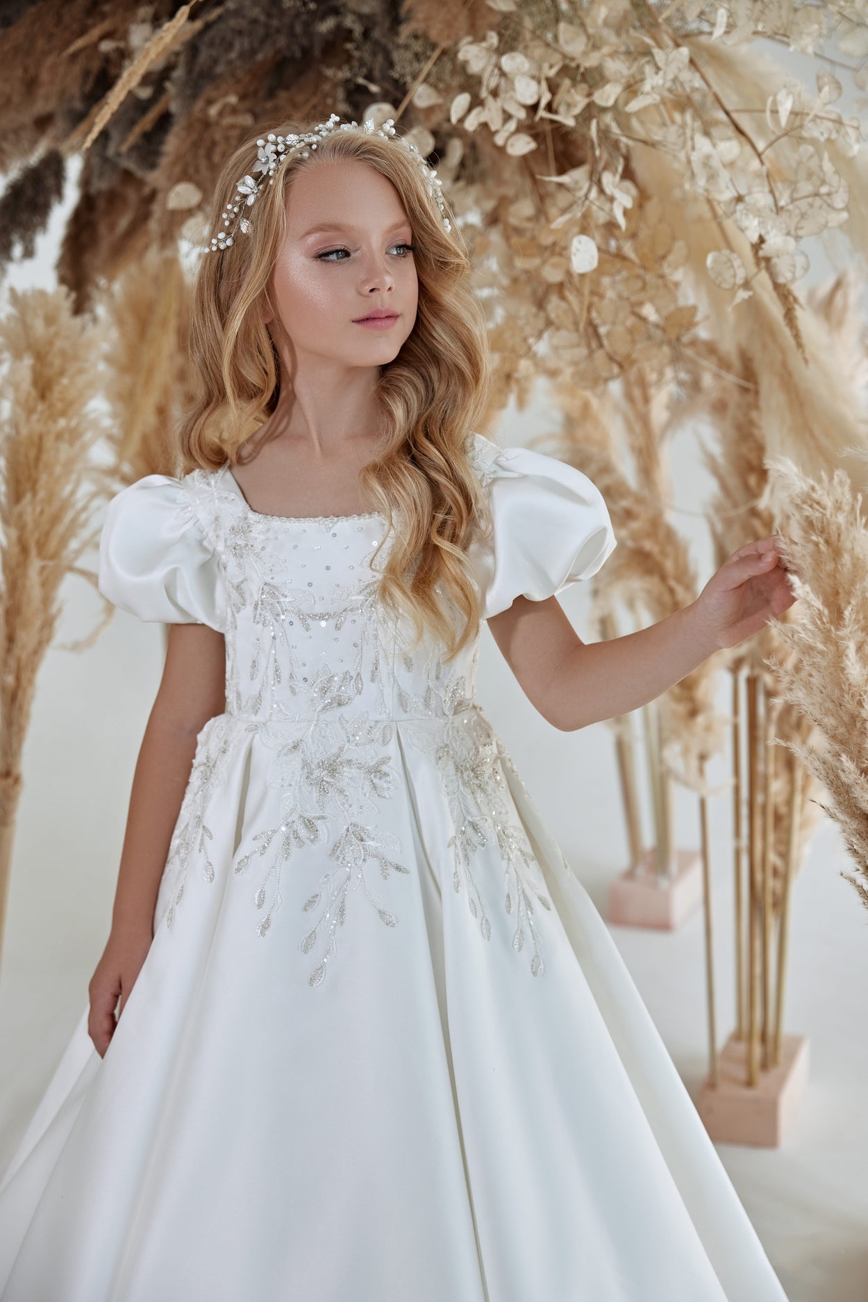 First Communion Dresses: Holy Communion  Gown with Puffed Sleeves - Mia Bambina Boutique