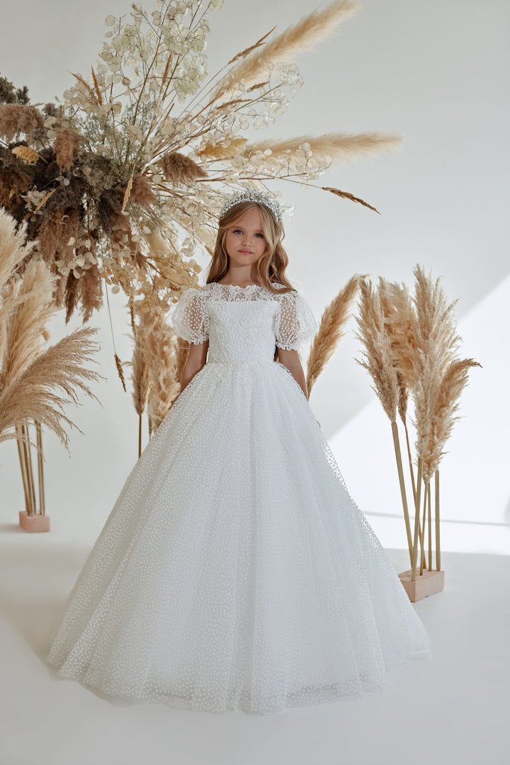 Flower Girl Dresses: Polka Dot Tulle Girls Dress for a Wedding Guest - Mia Bambina Boutique