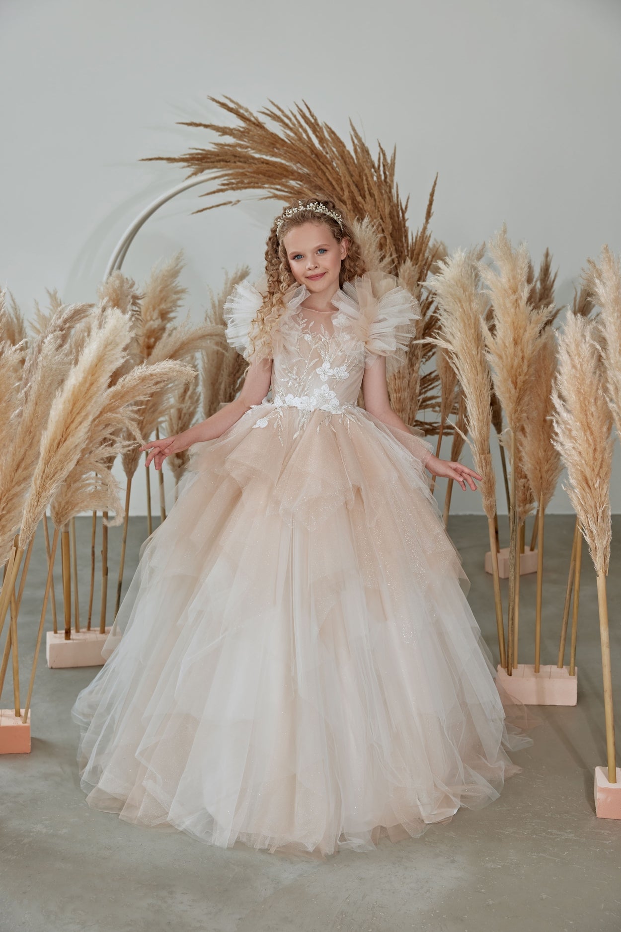 Flower Girl Dresses: Special Occasion Ruffled Sleeve Princess Dress - Mia Bambina Boutique