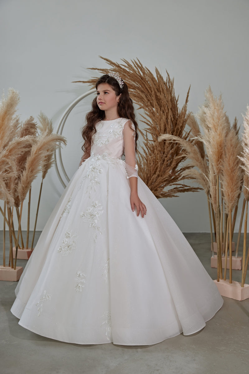 Girls Long Sleeve Embellished Ball Gown Dress Girls Long Sleeve Embellished Ball Gown Dress