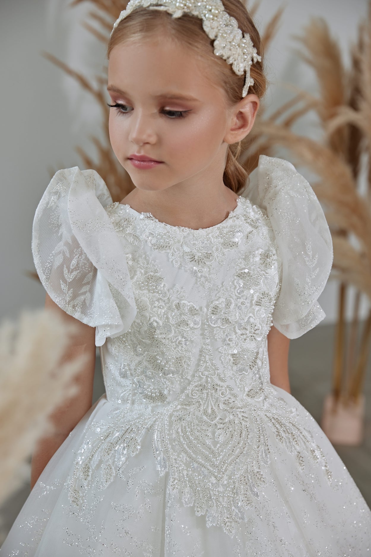 Flower Girl Dresses: Girls Shimmering Tulle Dress for Special Occasions - Mia Bambina Boutique