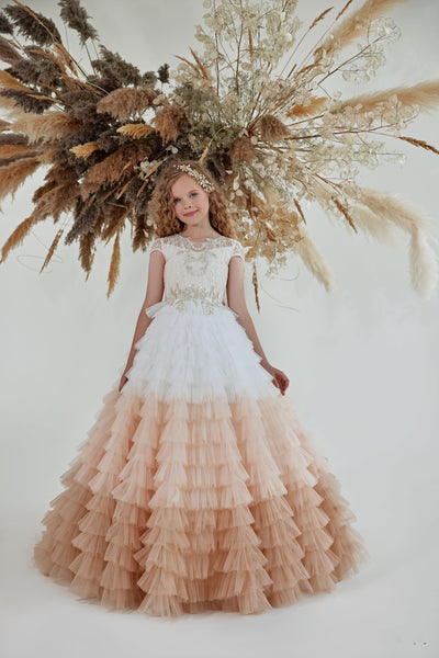 Girls Special Occasion Long Dress with Gradient Ruffles