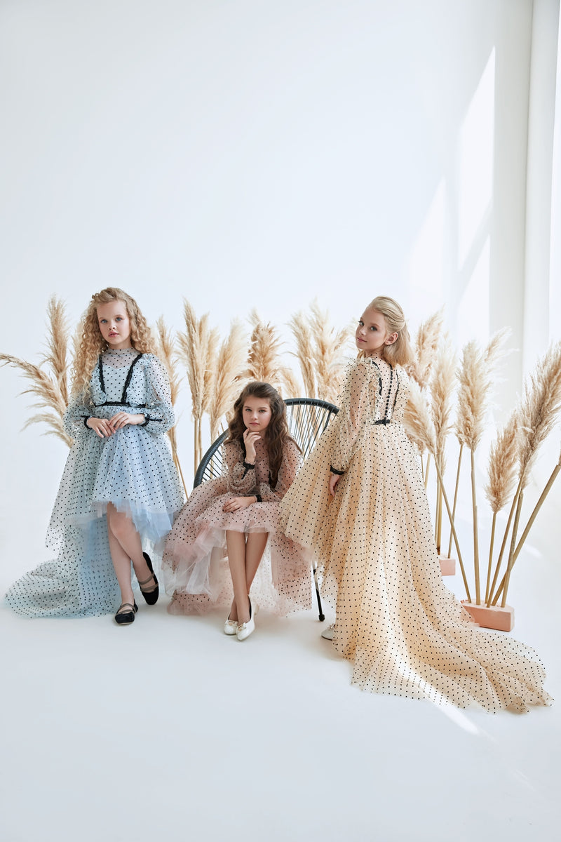 Kids Little Girls Polka Dot Tulle Hi-Low Dress