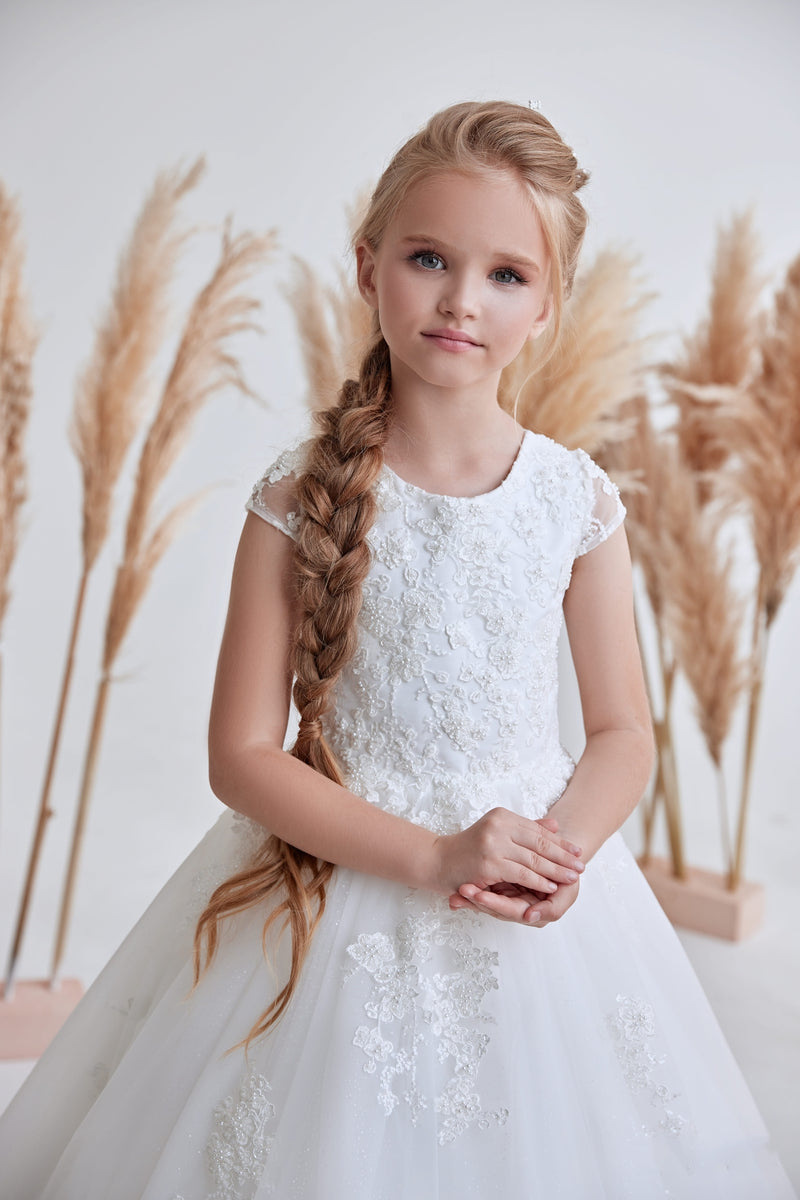 Simple White Communion Dress with Lace Back