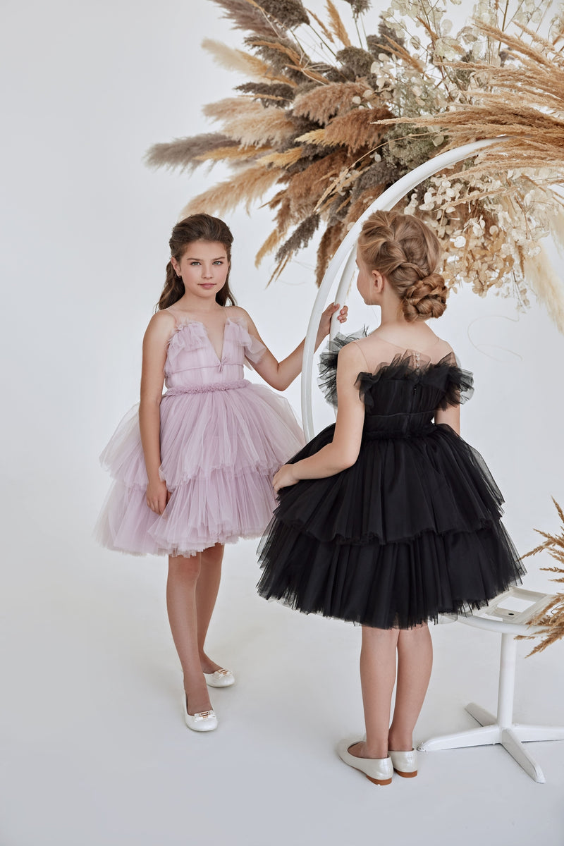 Girls Cute Knee-Length Ruffled Dress