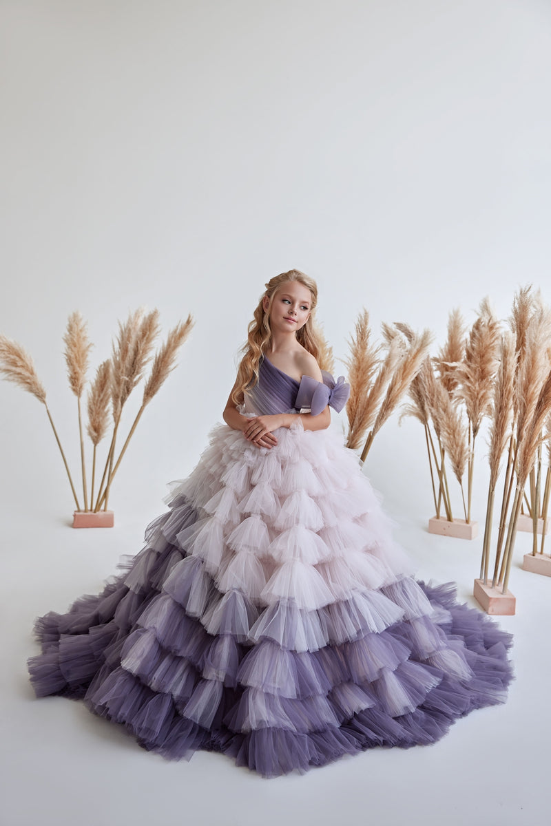 Girls Special Occasion Purple Gradient Ruffle Dress Pre-order 5T-6 Girls Special Occasion Purple Gradient Ruffle Dress Pre-order 5T-6