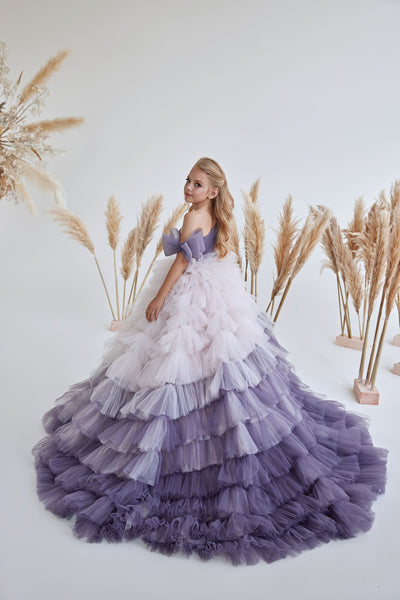 Girls Special Occasion Purple Gradient Ruffle Dress