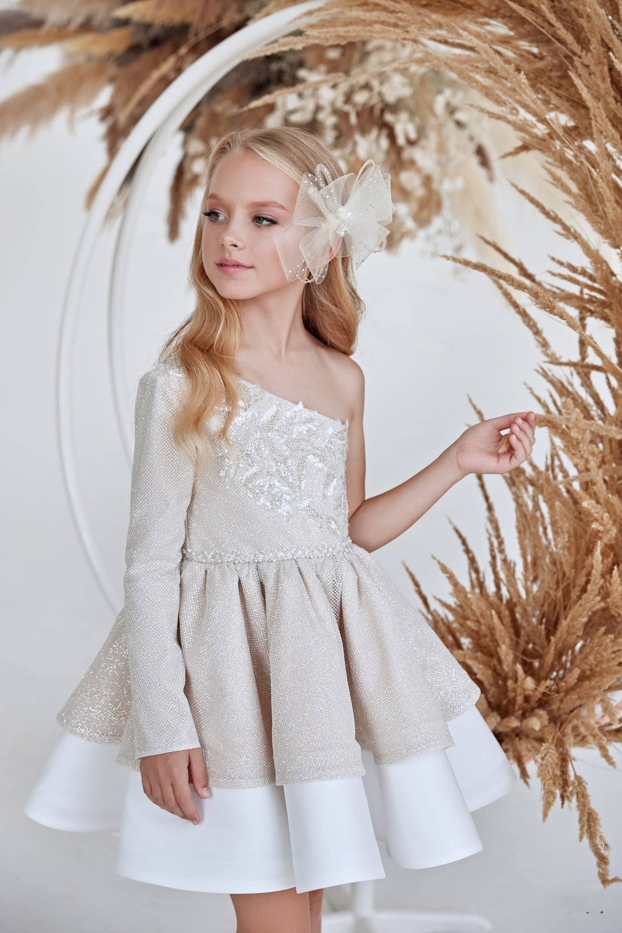 Birthday Dresses: Girls One Shoulder Sparkly Birthday Party Dress - Mia Bambina Boutique