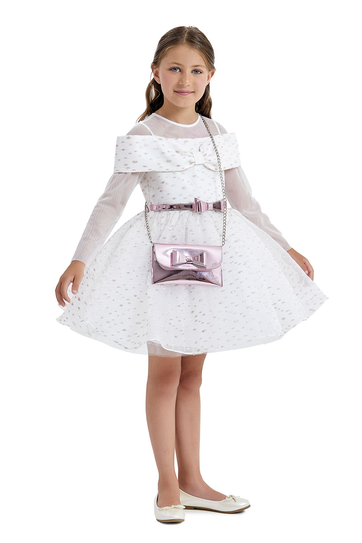Birthday Dresses: Dasha elegant dress with long sleeves and baguette - Mia Bambina Boutique
