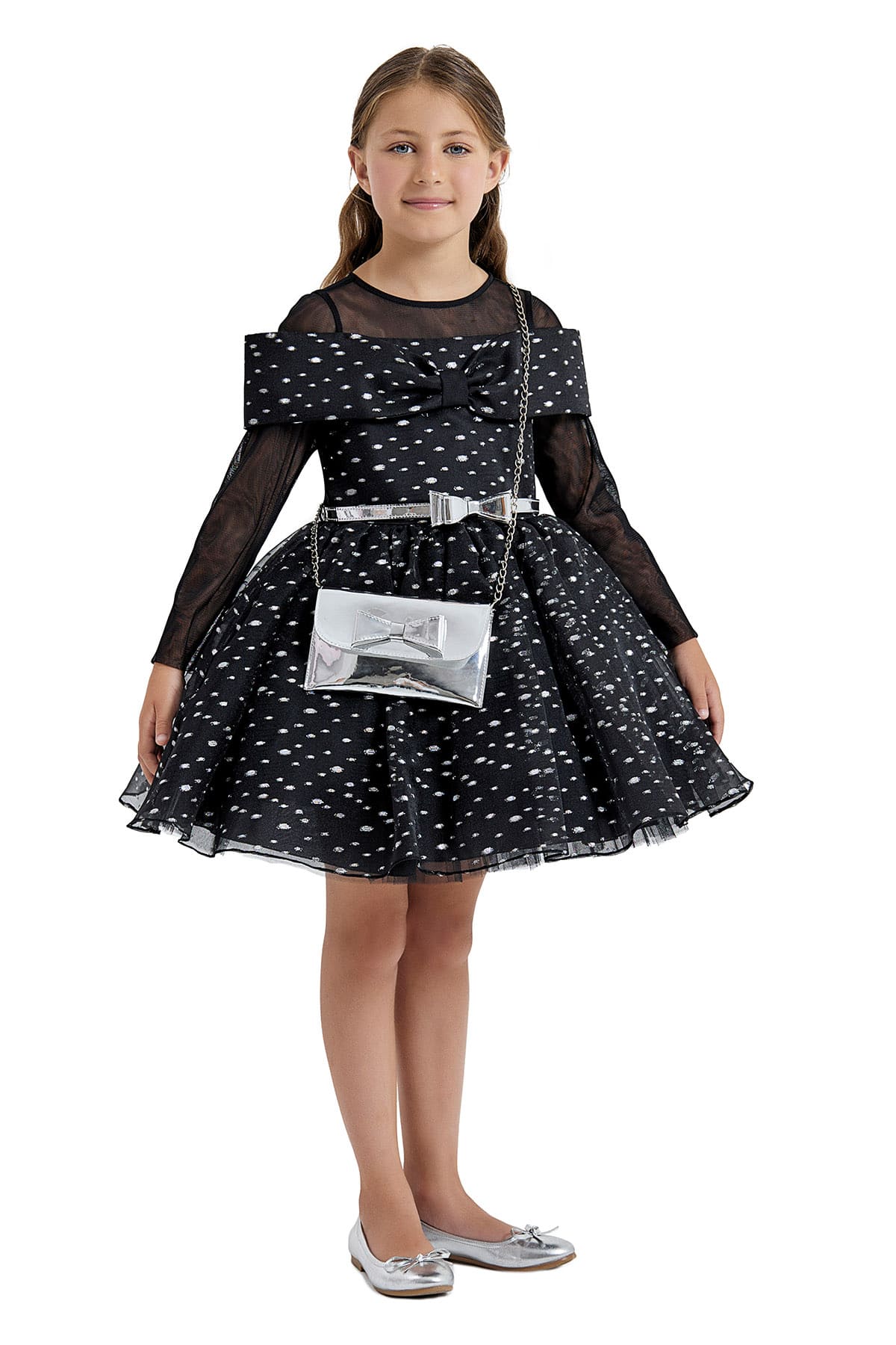 Birthday Dresses: Dasha elegant dress with long sleeves and baguette - Mia Bambina Boutique