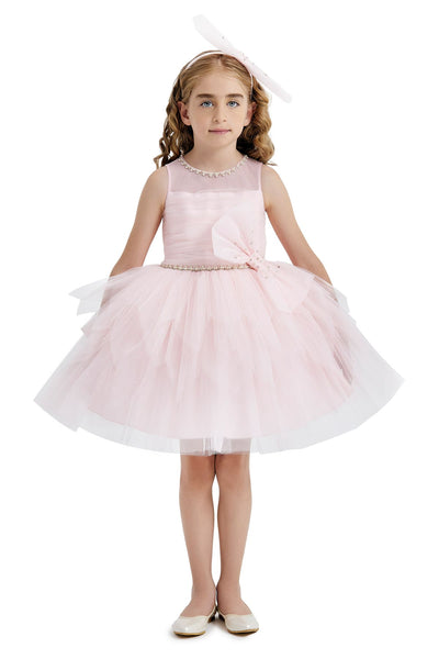 Girls Pink tulle Dress with oversized bow detail