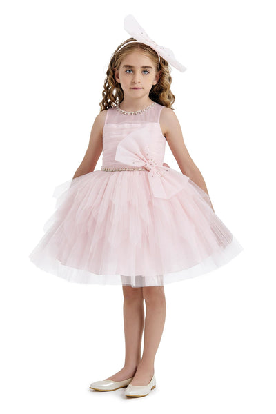 Girls Pink tulle Dress with oversized bow detail