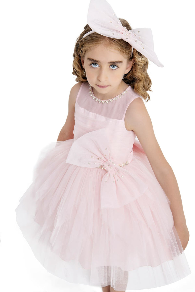 Girls Pink tulle Dress with oversized bow detail