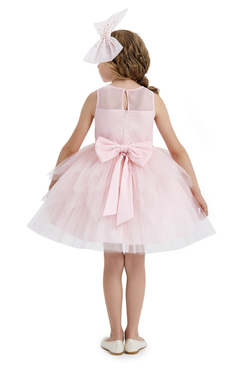 Girls Pink tulle Dress with oversized bow detail