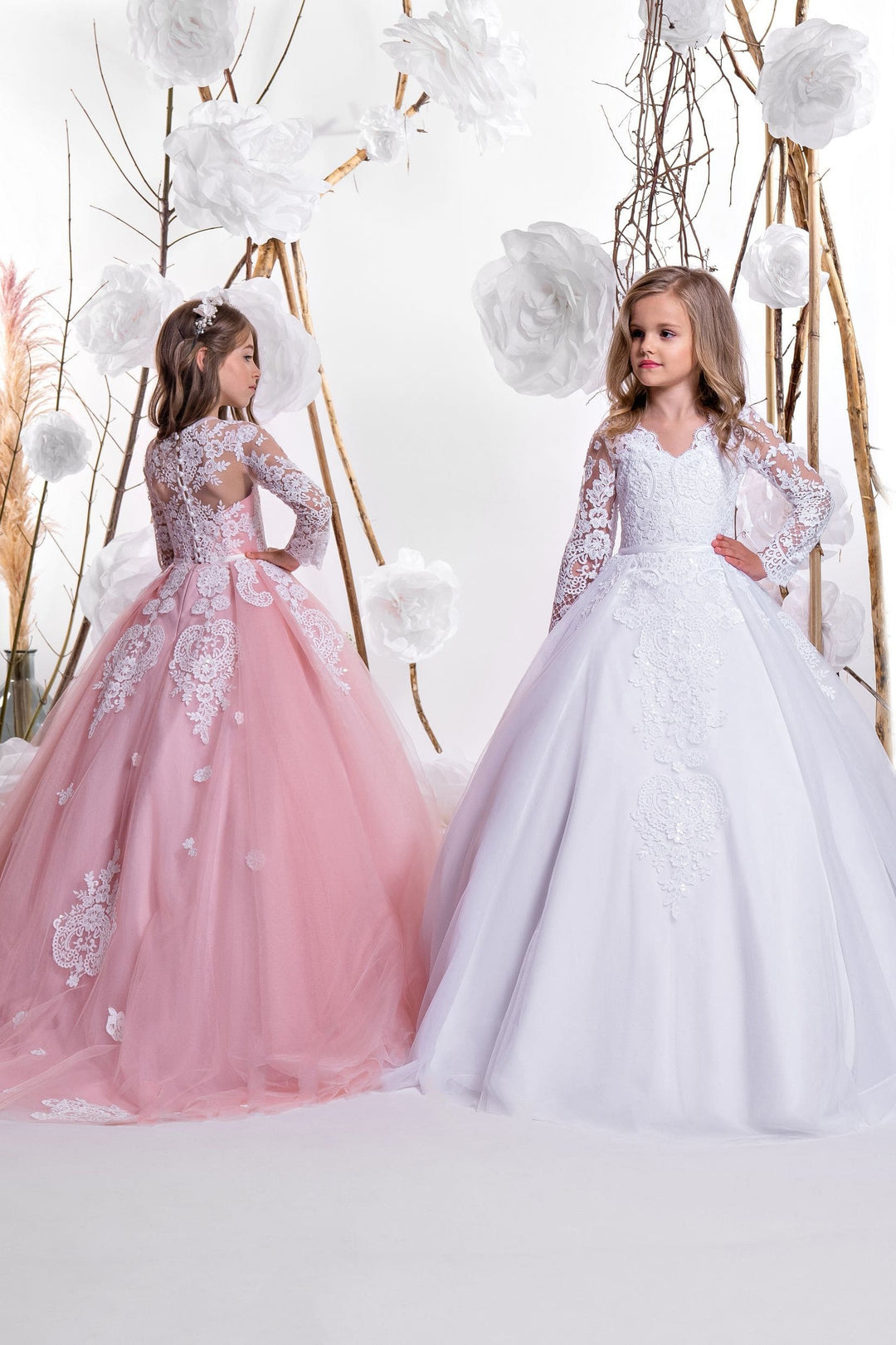 green emerald velvet dress Sparkly Long Sleeve Ombre Tiered Skirt Flower Girl Dress