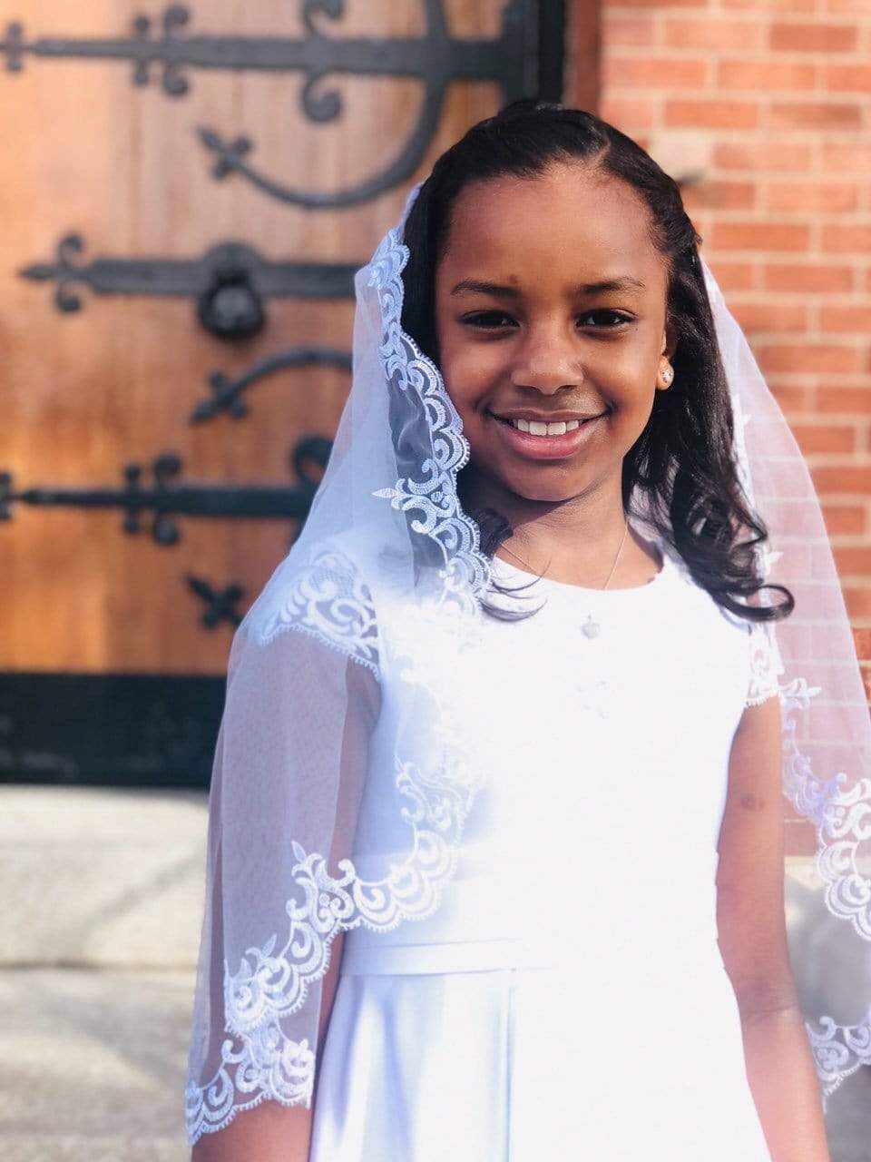 Camila First Communion Veil for Girls White / in Stock