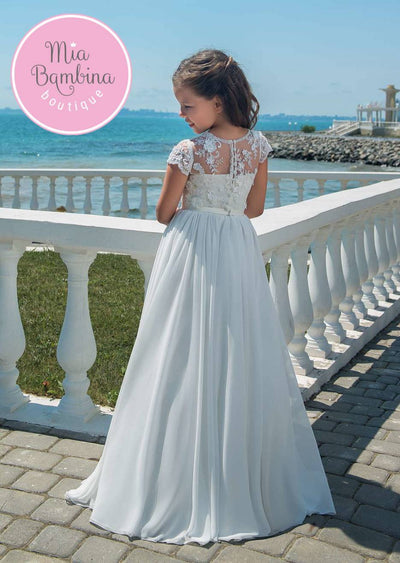 Girls First Communion Dress with Lace Shoulders - Mia Bambina Boutique