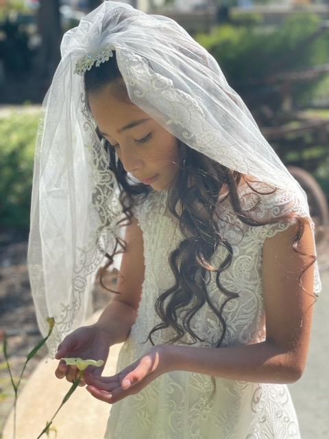 Girls Traditional Crystal Rhinestone Veil For First Communion