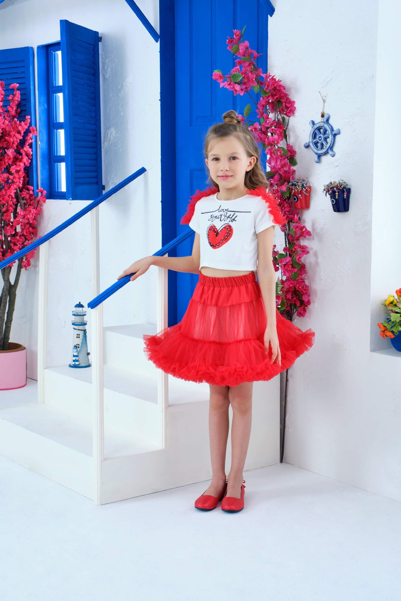 Semi Formal Outfits: Red and White Skirt Set 2T - Mia Bambina Boutique