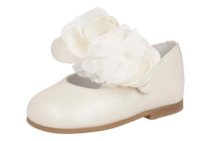 Christening shoes for baby girl in white with flower detail by Mia Bambina Boutique Canada