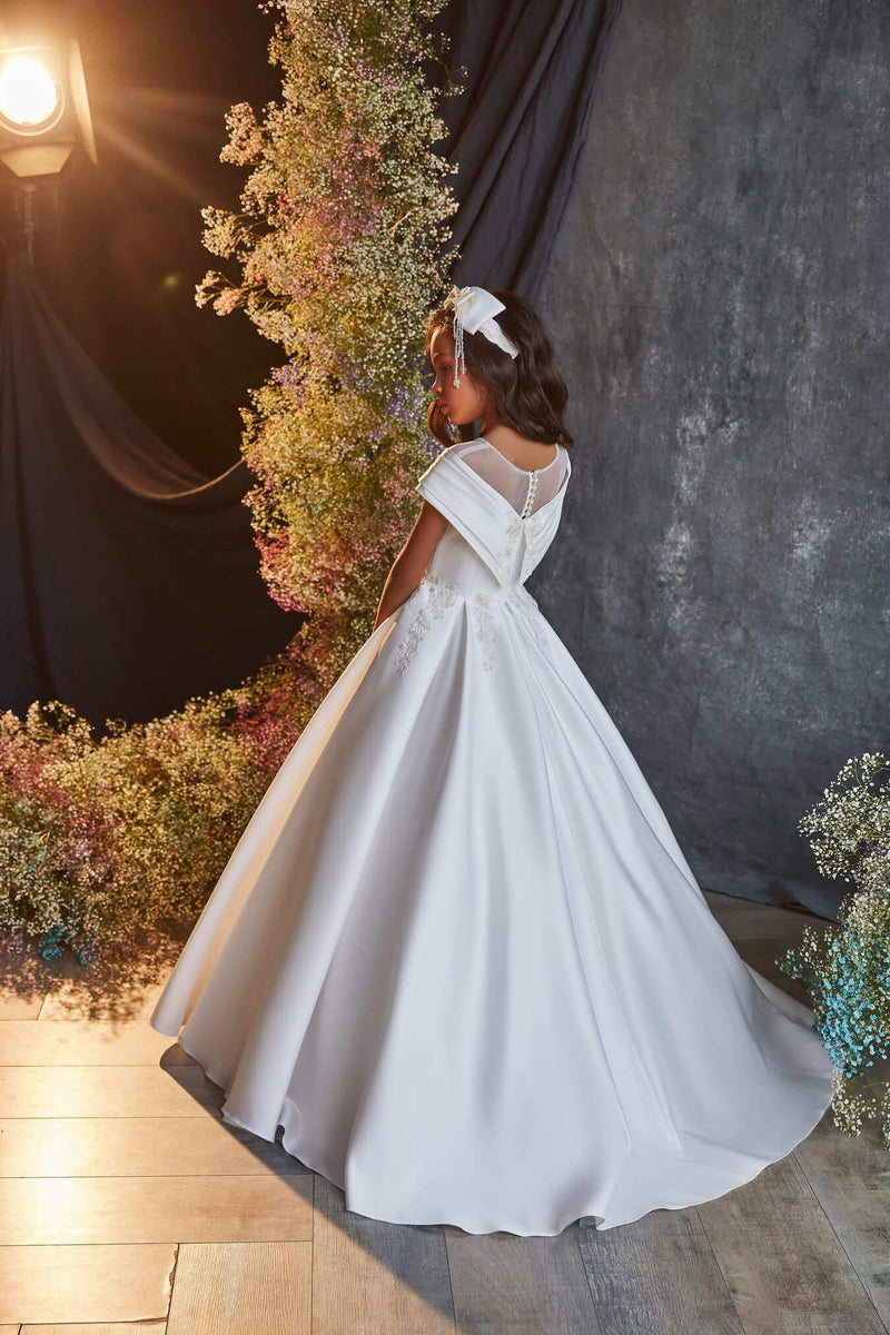 Classic Junior Bridesmaid Dress Shawl Collar Custom Size